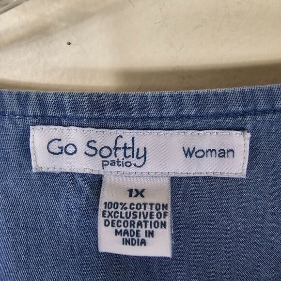 Go Softly Patio Dress 1X Pink Embroidered Zip Front Apron Pockets Cottagecore - Picture 5 of 10